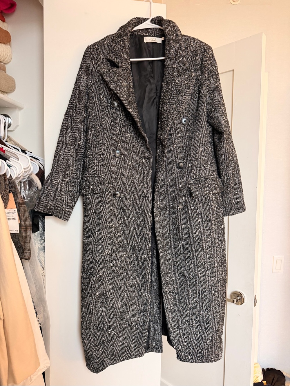Astr Charcoal Tweed Double-Breasted Pea Coat